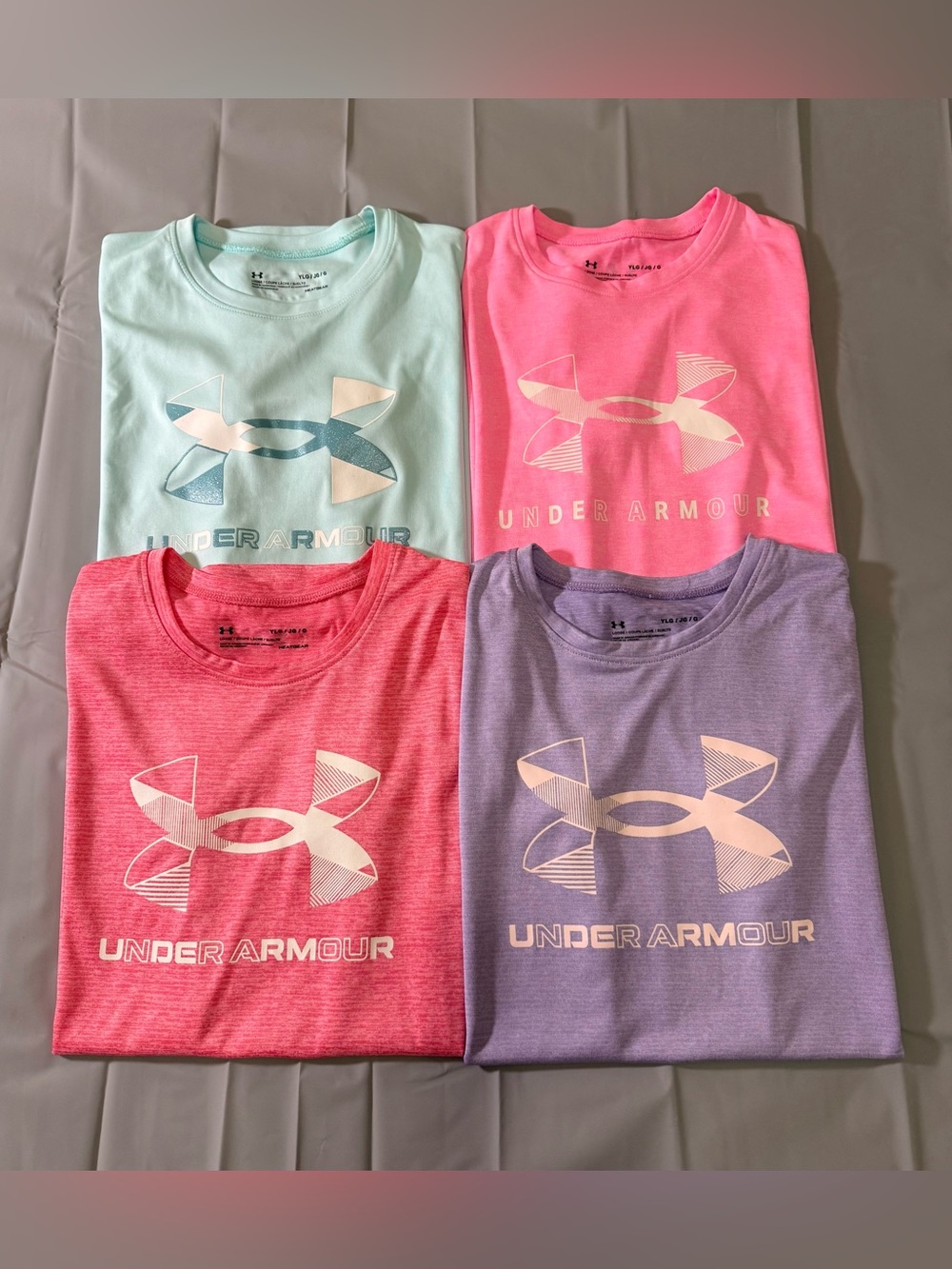 Lot of 4- Girls Under Armour Girls' Short Sleeve  Logo T- Shirts-Y Large 14-16